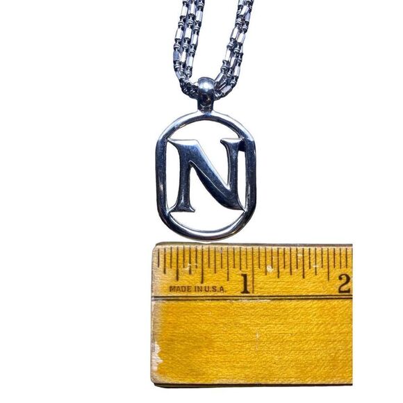 Three chain silver tone necklace with monogram “N” heart clasps - Picture 6 of 8